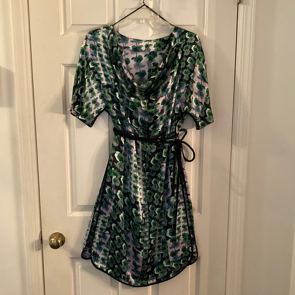 French designer pure silk leaf print dress